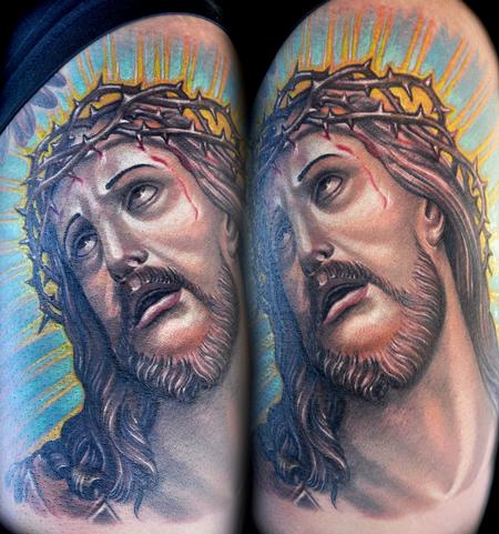 Nate Beavers - color Jesus portrait tattoo